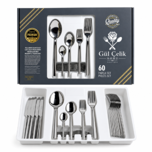 GÜL ÇELİK ÇUBUK MODEL 60 PARÇA 12 KİŞİLİK ÇATAL KAŞIK SETİ :10