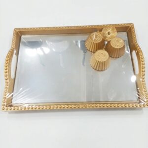 GOLD AYNALI TEPSİ PLASTİK LOKUMLUKLU